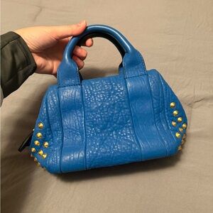 MCM Blue Leather Studded Top-Handle Crossbody Bag
